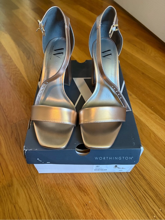 Worthington Shoes - Worthington Rose Gold Block Heel Ankle-Strap Sandals